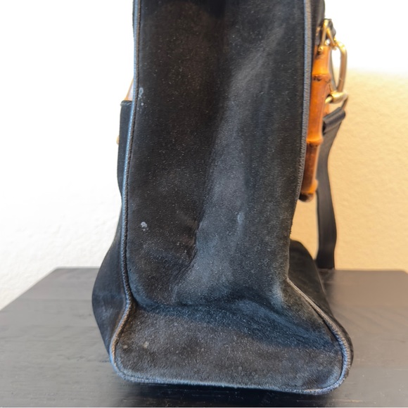 Authentic Vintage Gucci Diana Black Suede Bamboo Tote - Picture 9 of 16